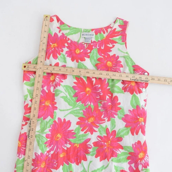 Vintage 90s Merona Pink And Green Floral Daisy  Midi Dress Size L - Picture 5 of 14